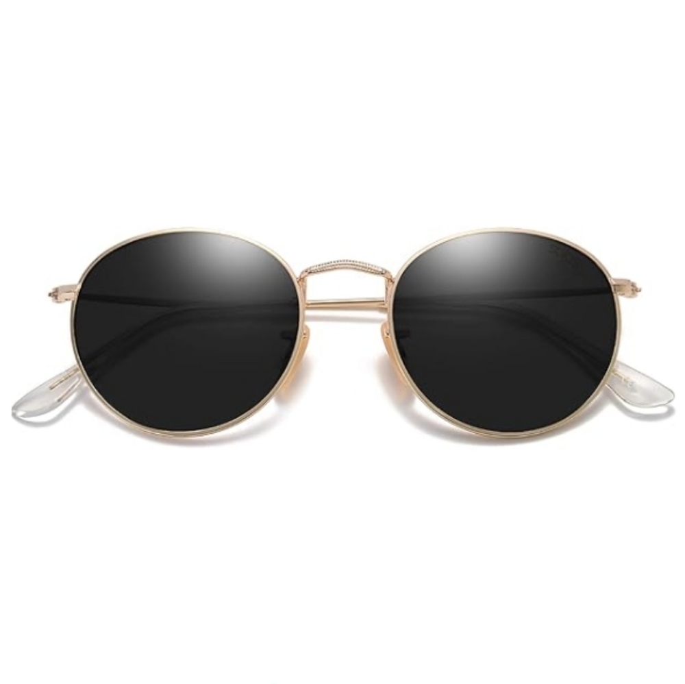 Round Polarized Sunglasses Classic Vintage Shades UV400 Black Gold